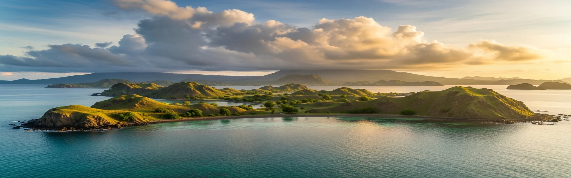 Komodo National Park islands panorama at sunrise