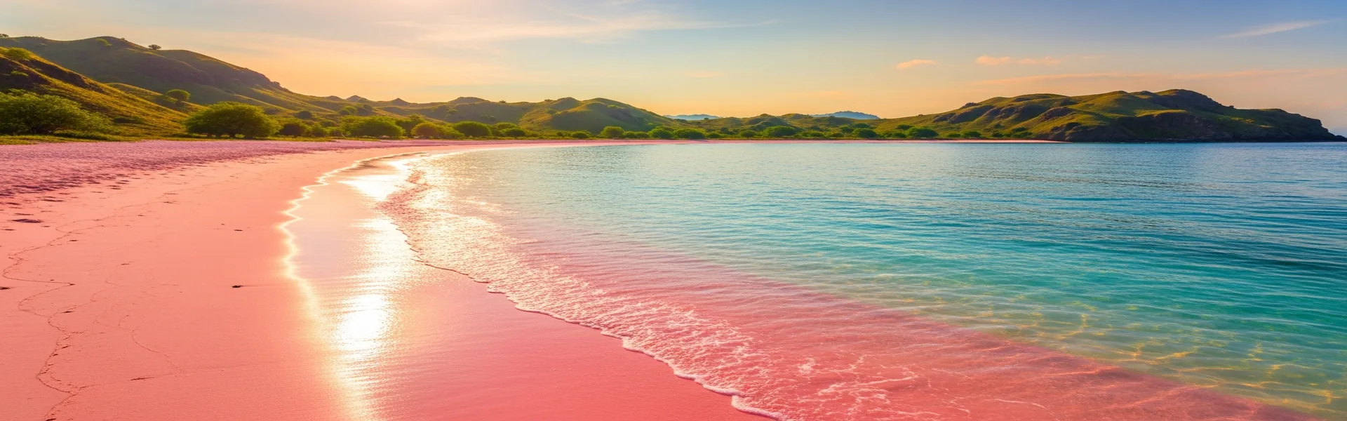 Pink Beach Komodo with pink sand and turquoise water